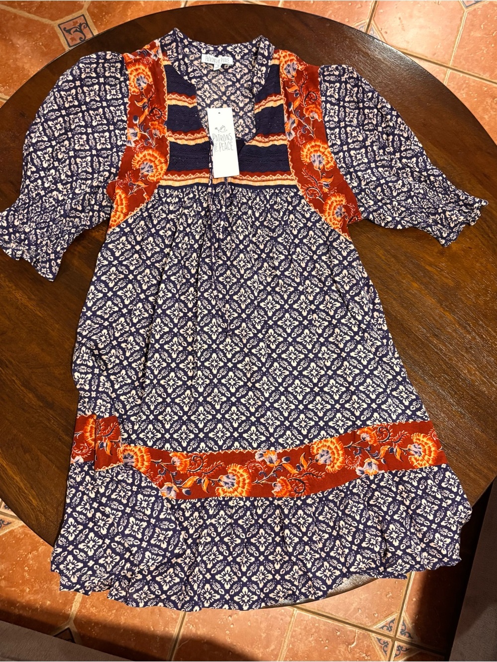 Patrons of Peace Navy and Rust Paisley Boho Mini Dress